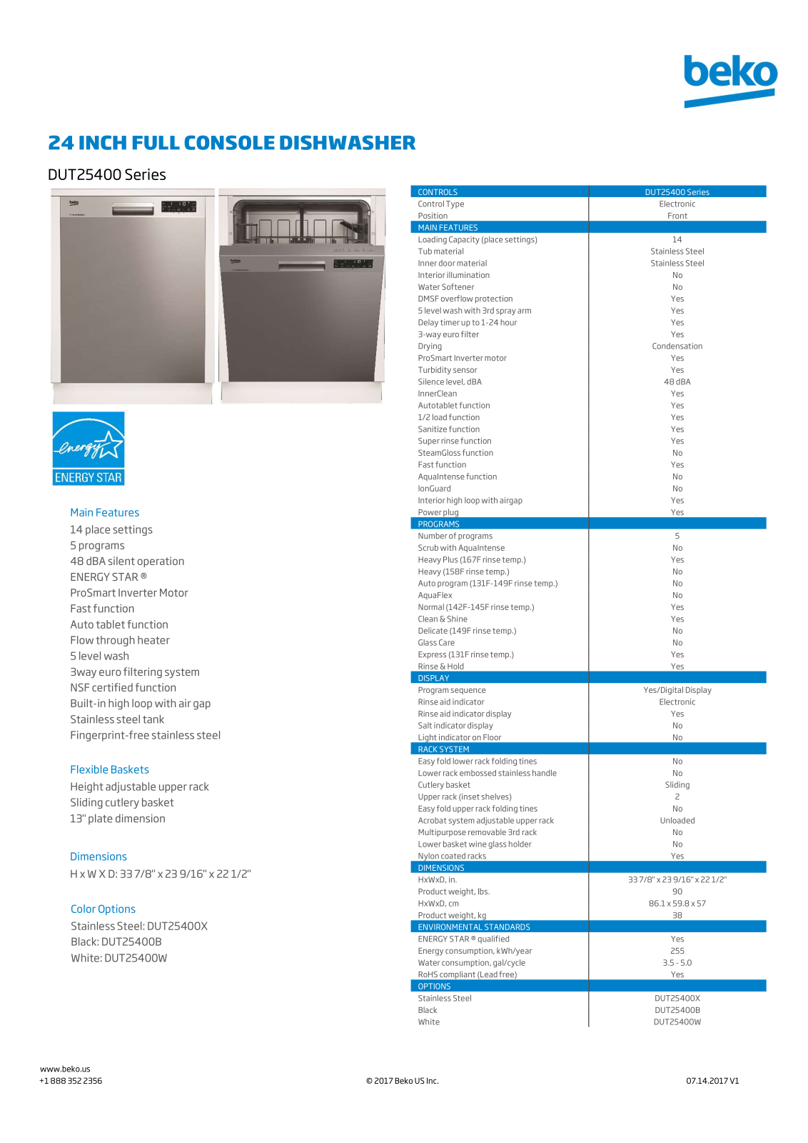 Beko DUT25400 Specification