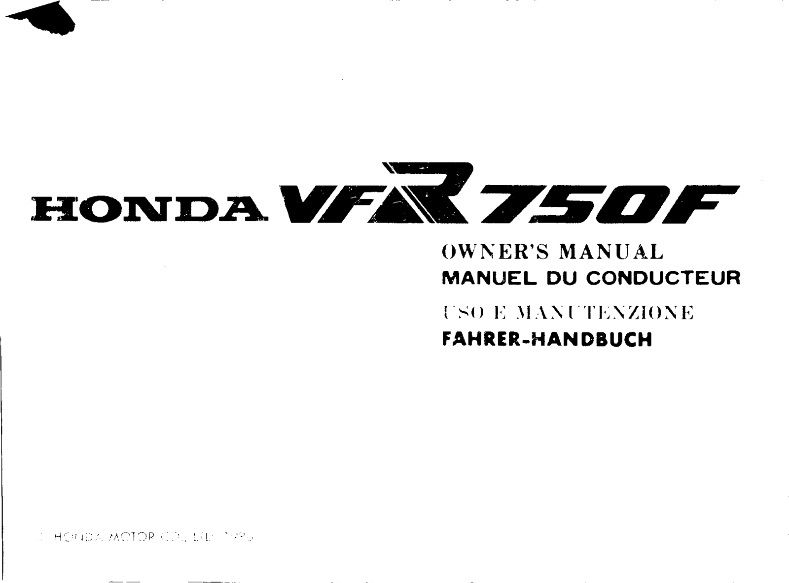 Honda VFR750FH 1986 Owner's Manual