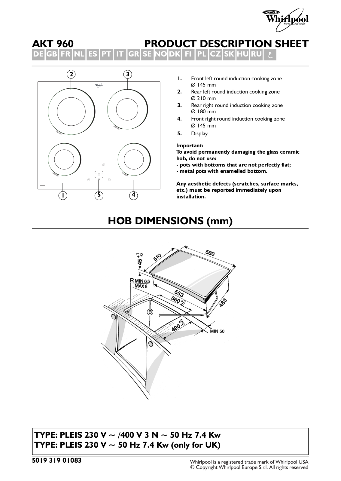 Whirlpool AKT 960/BA, AKT 960/IX INSTRUCTION FOR USE