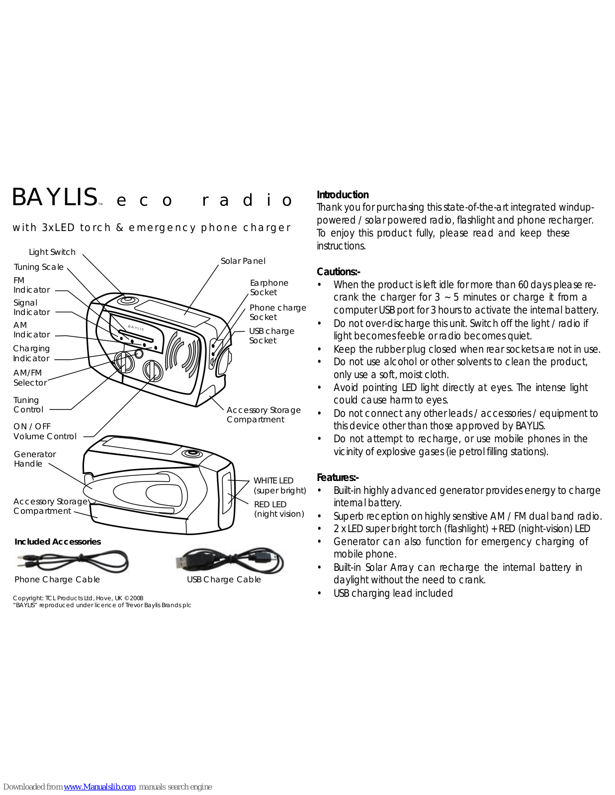 TCL BAYLIS Eco radio BA7090, BAYLIS Eco radio Owner's Manual