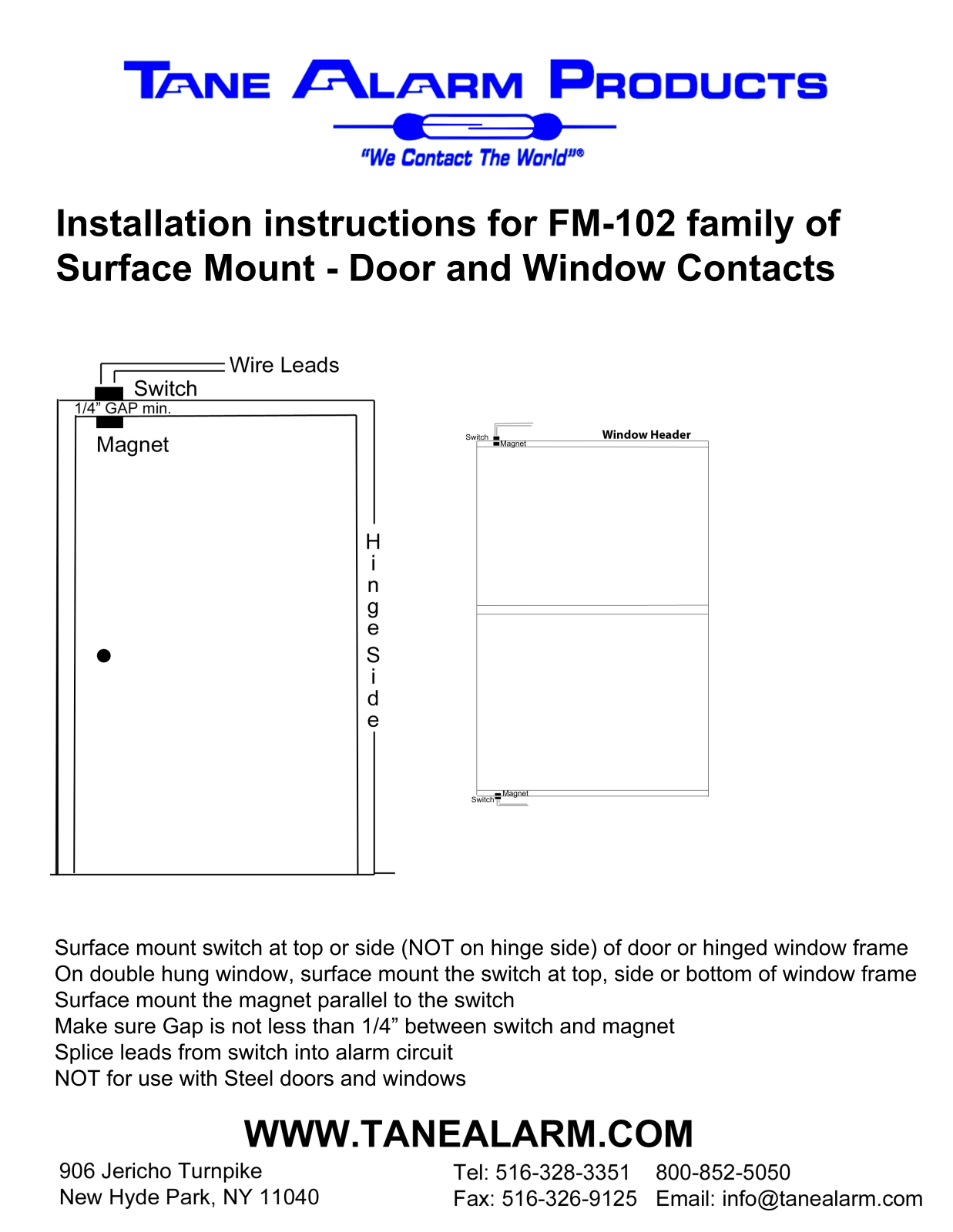 Tane FM-102 Installation Instructions