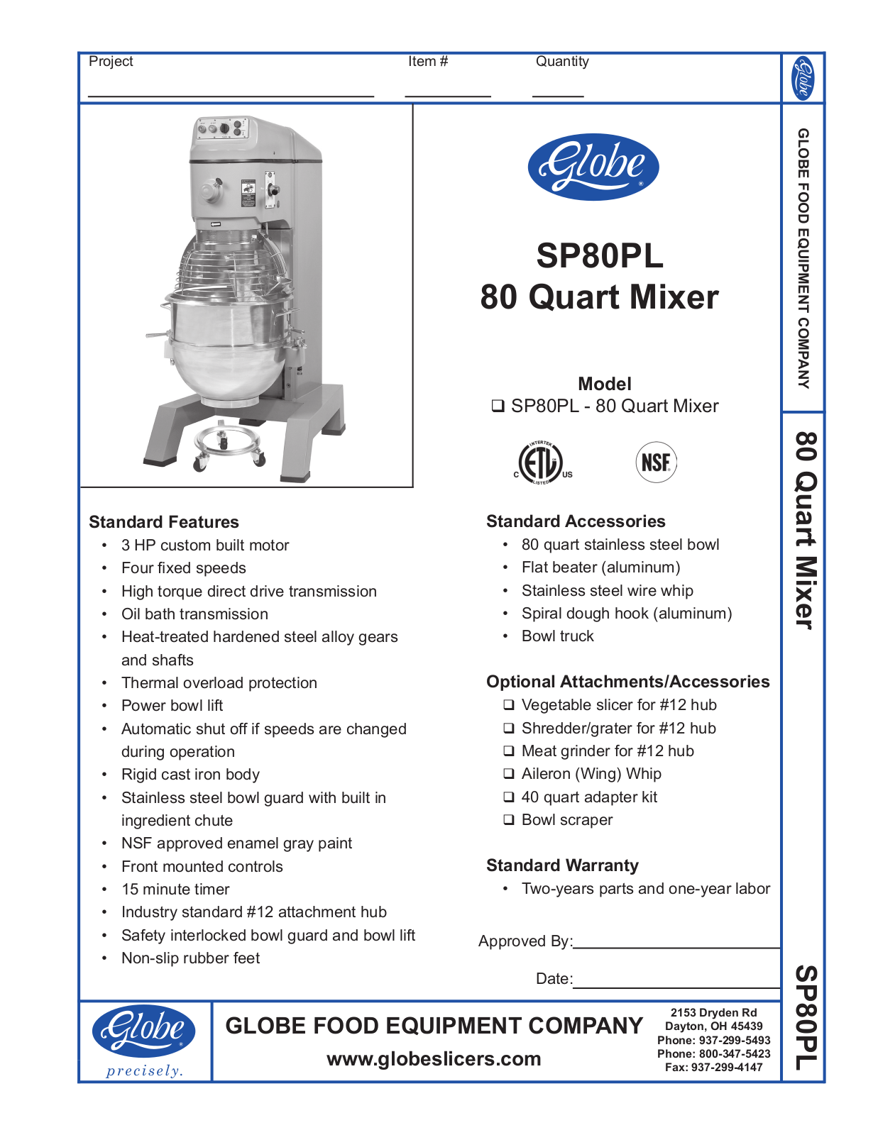 Globe Food Equipment SP80PL General Manual