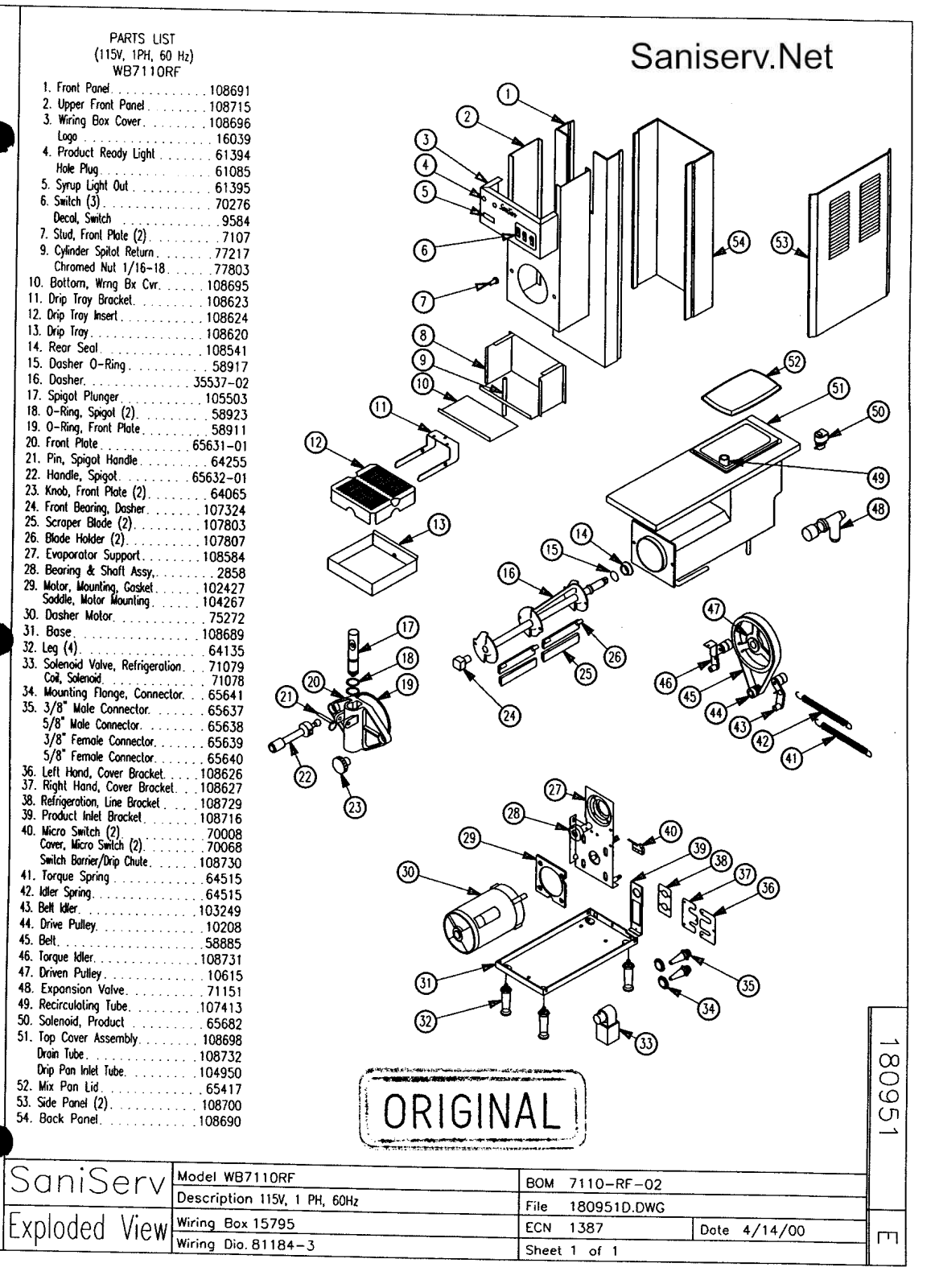 SaniServ WB7110RF Parts Diagram