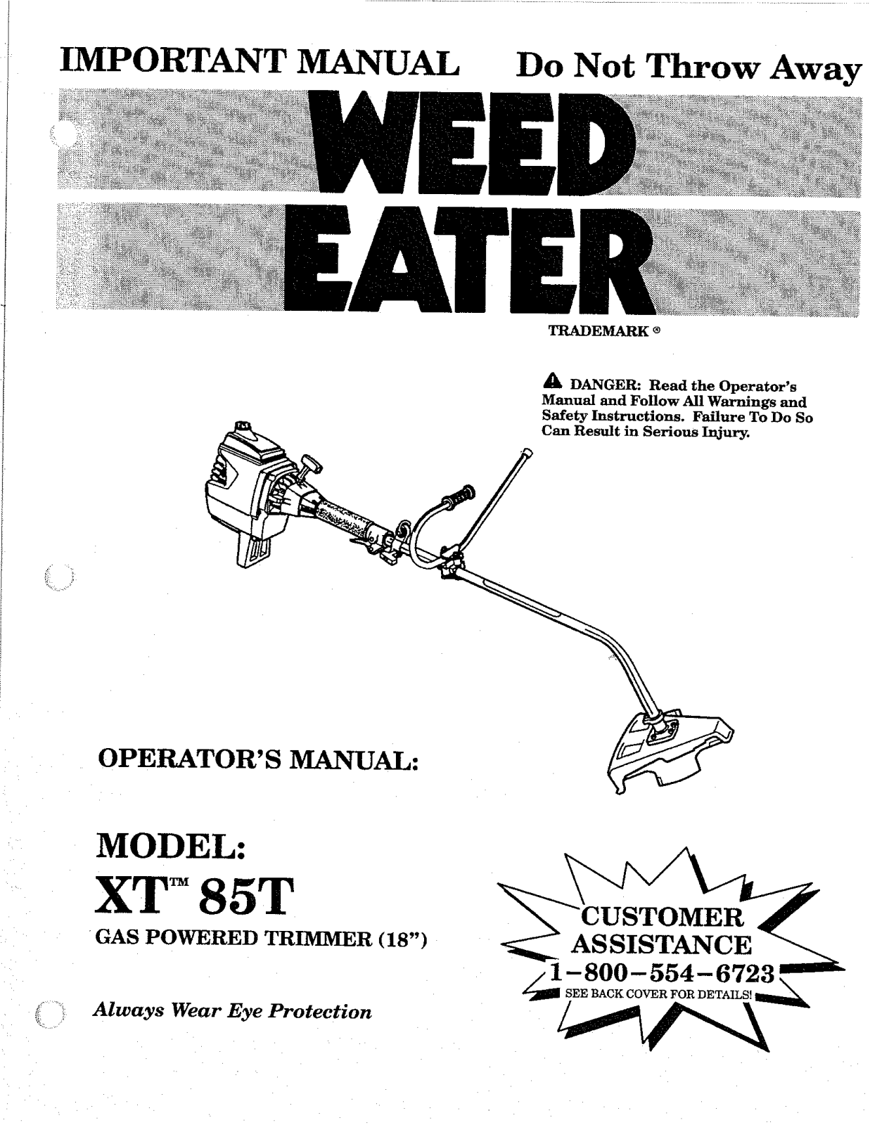 Weed Eater XT 85T User Manual