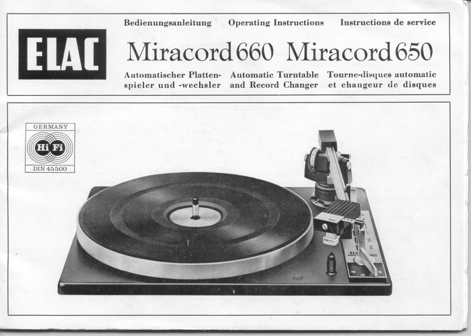 Elac Miracord 650, Miracord 660 Owners manual