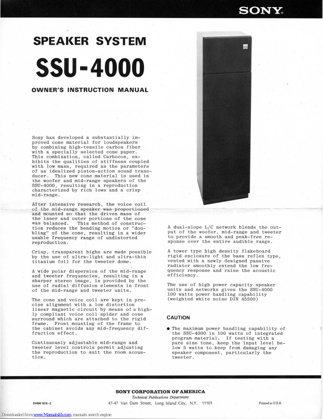 Sony SSU-4000 Owner's Manual