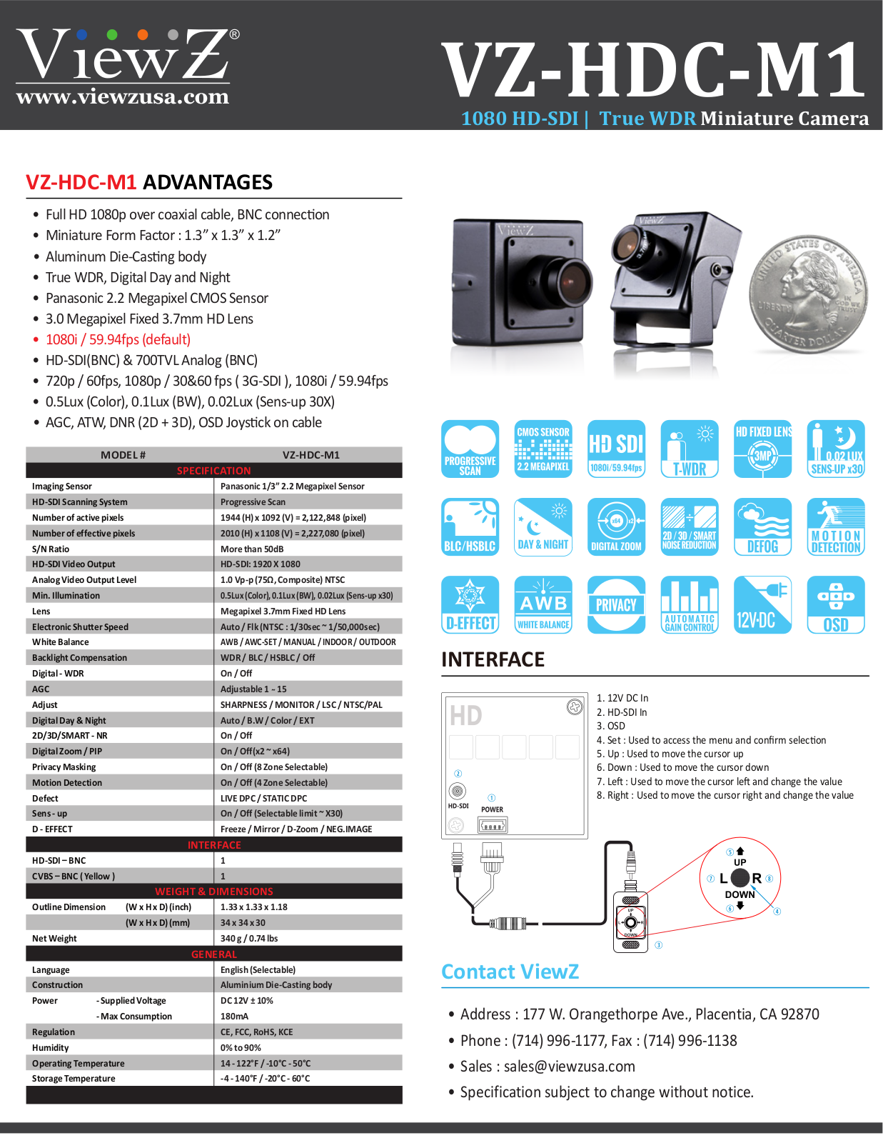 ViewZ VZ-HDC-M1 Specsheet