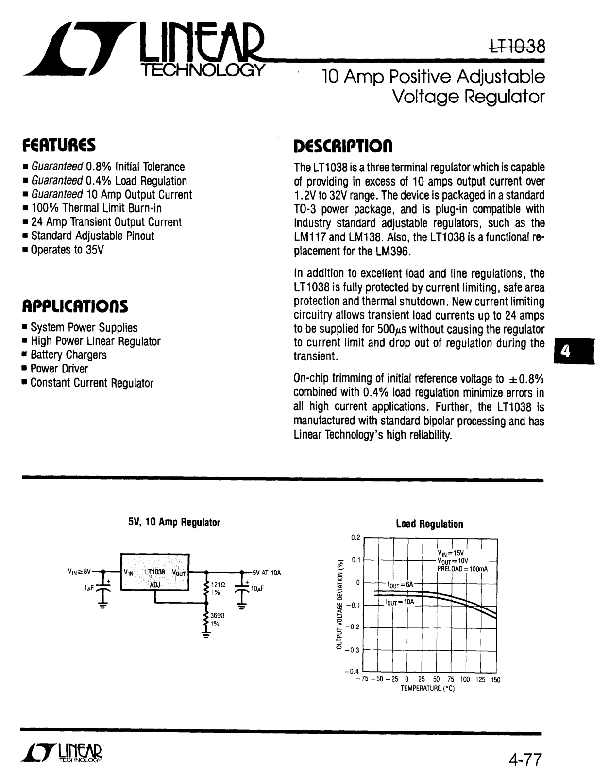 Linear Technology LT1038MK, LT1038CK, LT1038 Datasheet