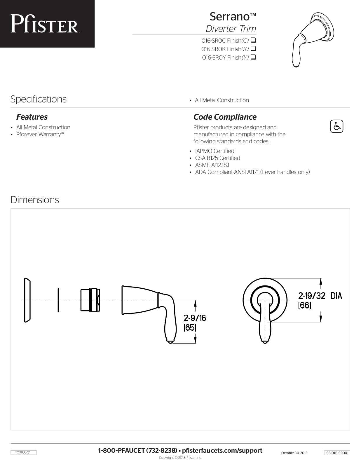 Pfister PPR3151 Specifications - ManualMachine.com