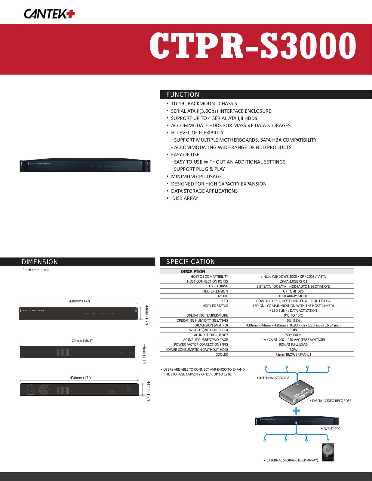 Cantek Plus CTPR-S3000 Specsheet