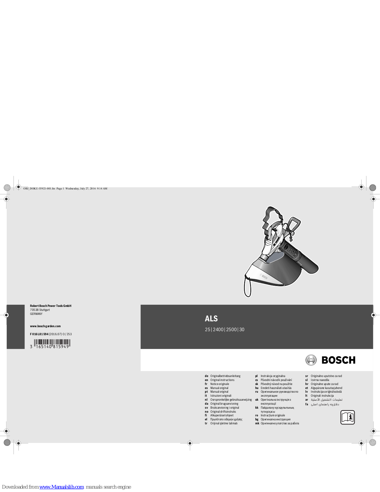 Bosch ALS 25, ALS 2400, ALS 2500 Original Instructions Manual