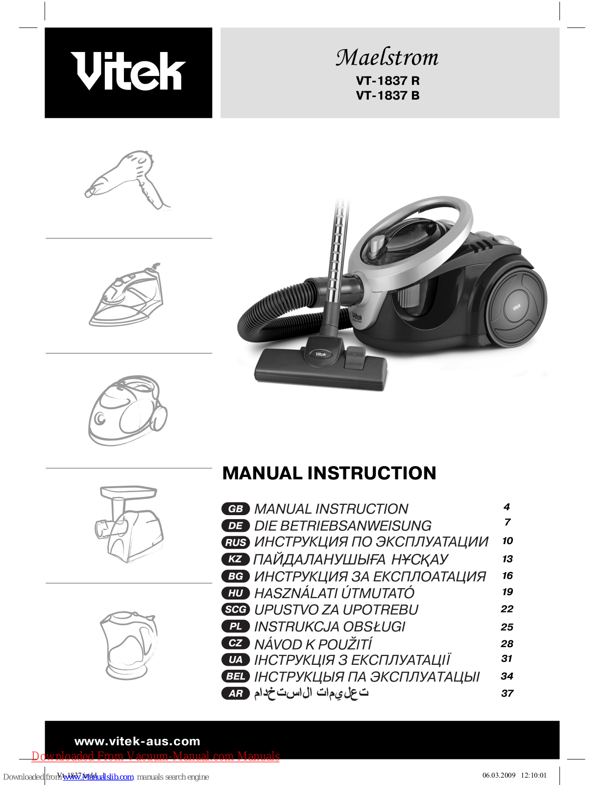 Vitek Maelstrom VT-1837 R, Maelstrom VT-1837 B Manual Instruction