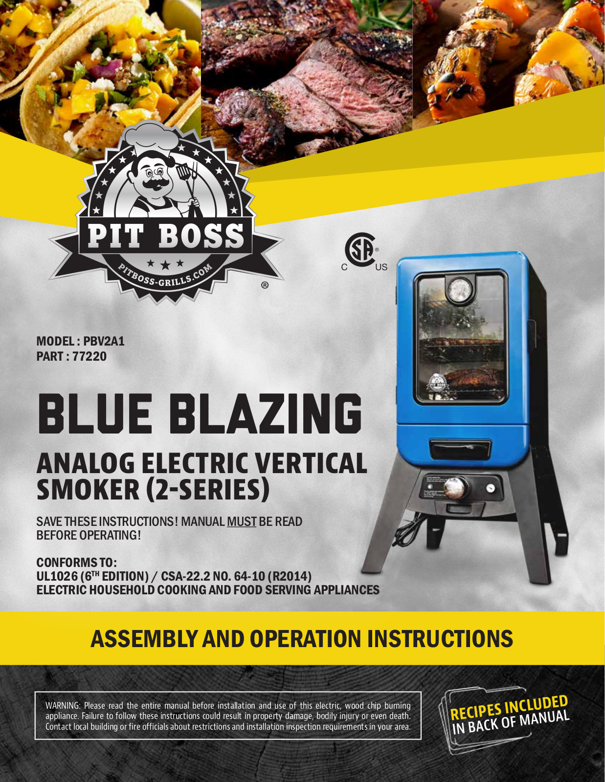 Pit boss PBV2A1 User Manual