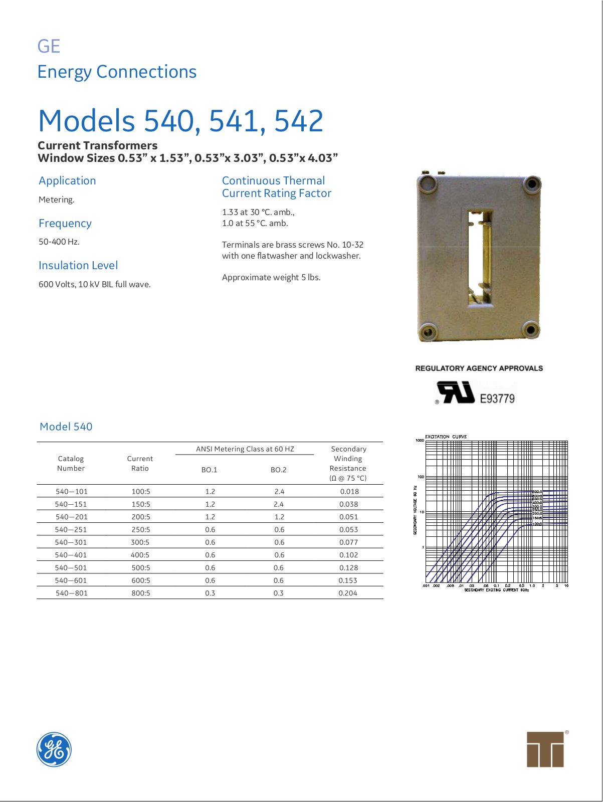 Instrument Transformer, Div of GE 540, 541, 542 Data Sheet