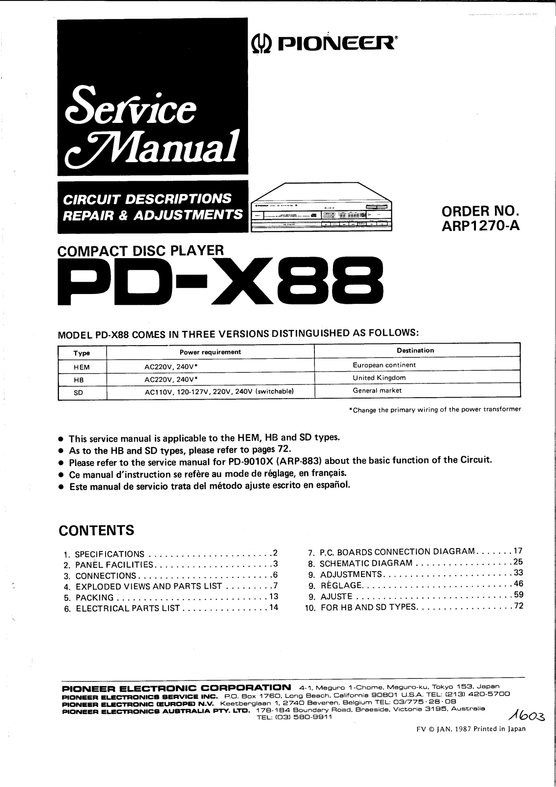 Pioneer PDX-88 Service manual