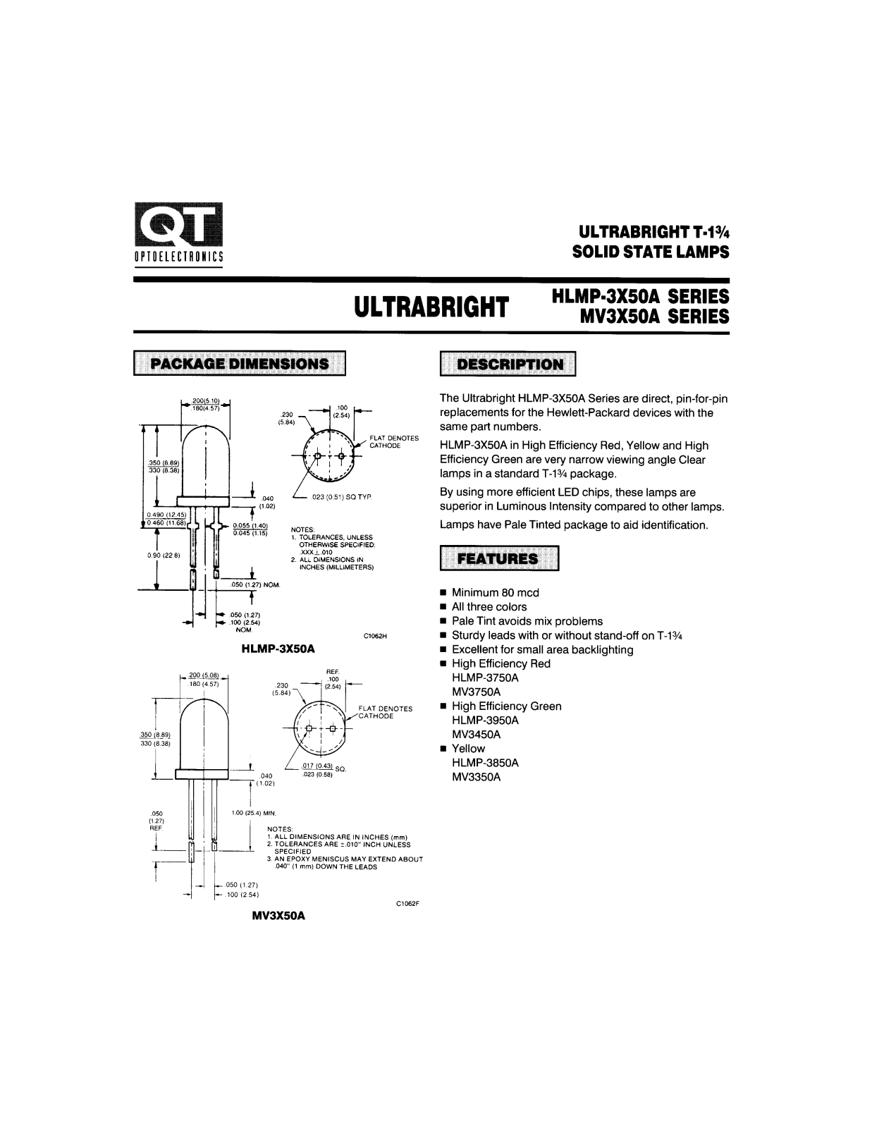 QT MV3750, MV3350, MV3450 Datasheet