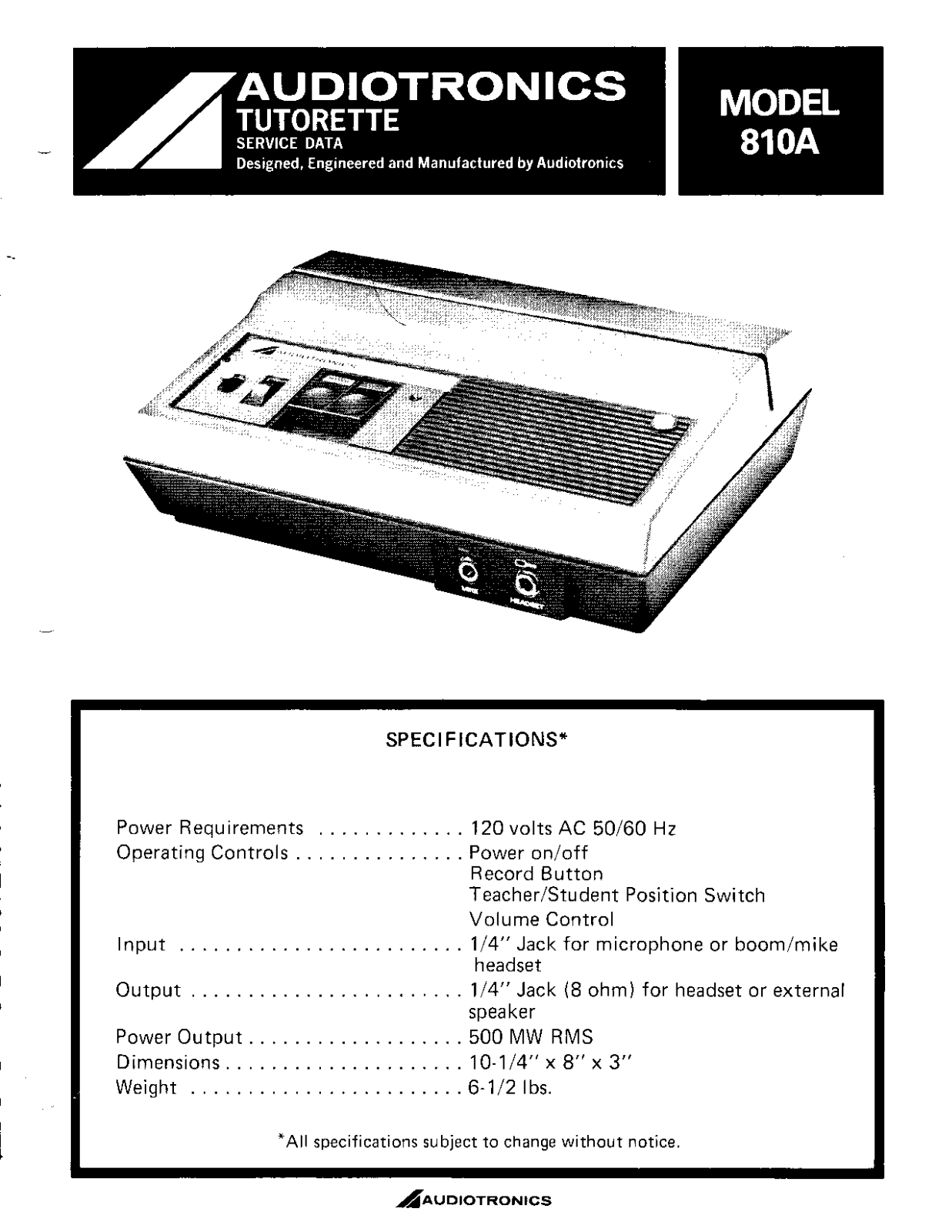 Audiotronics 810A User Manual - ManualMachine.com
