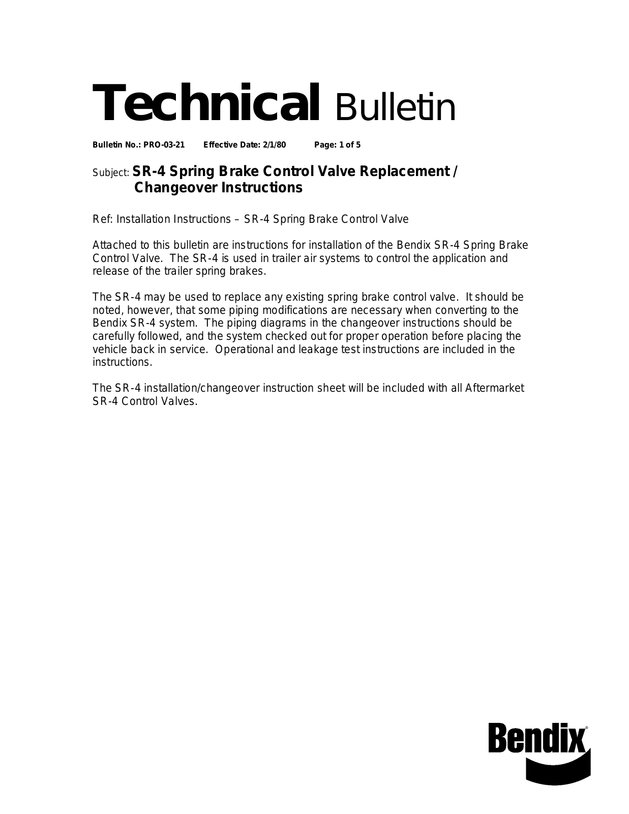 BENDIX TCH-003-021 User Manual