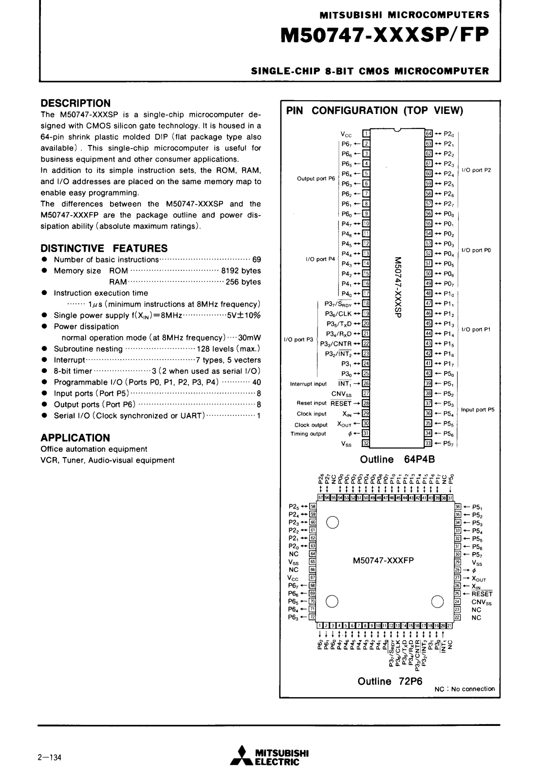 Mitsubishi M50747-xxxSP, M50747-xxxFP Datasheet