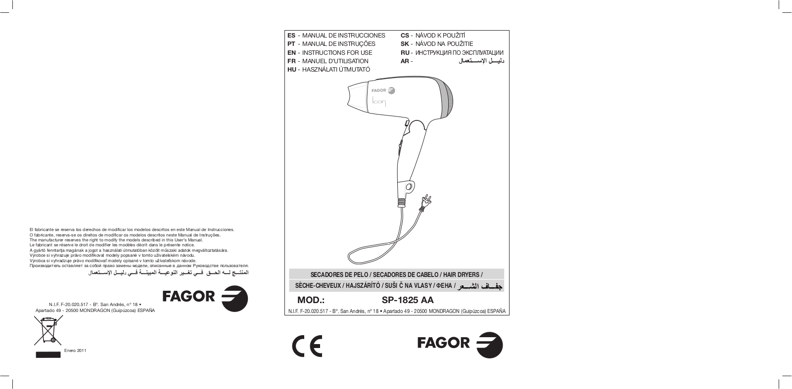 Fagor SP-1825 AA User Manual