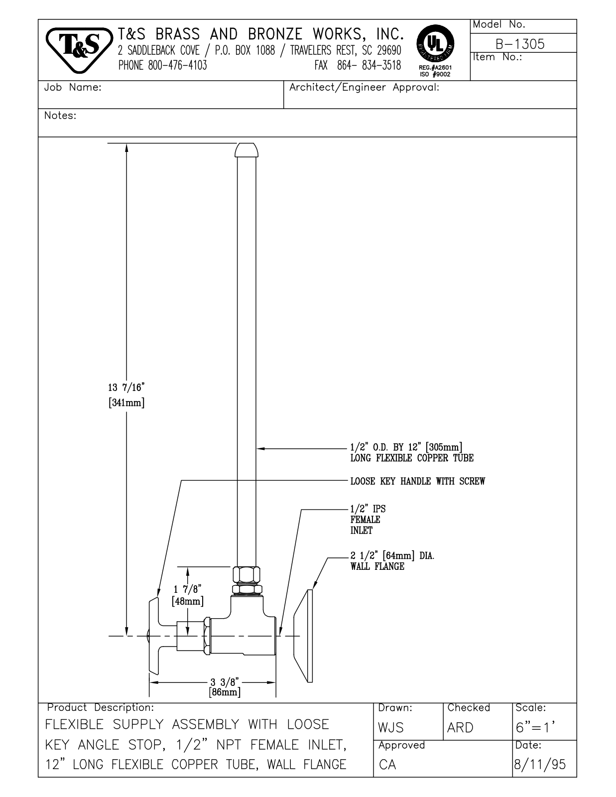 T & S Brass & Bronze Works B-1305 General Manual