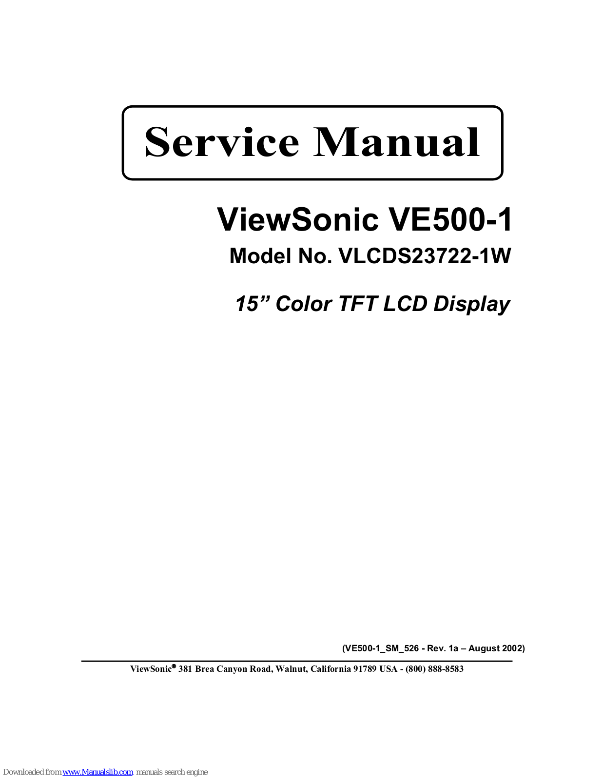 ViewSonic VLCDS23722-1W, VE500-1 Service Manual