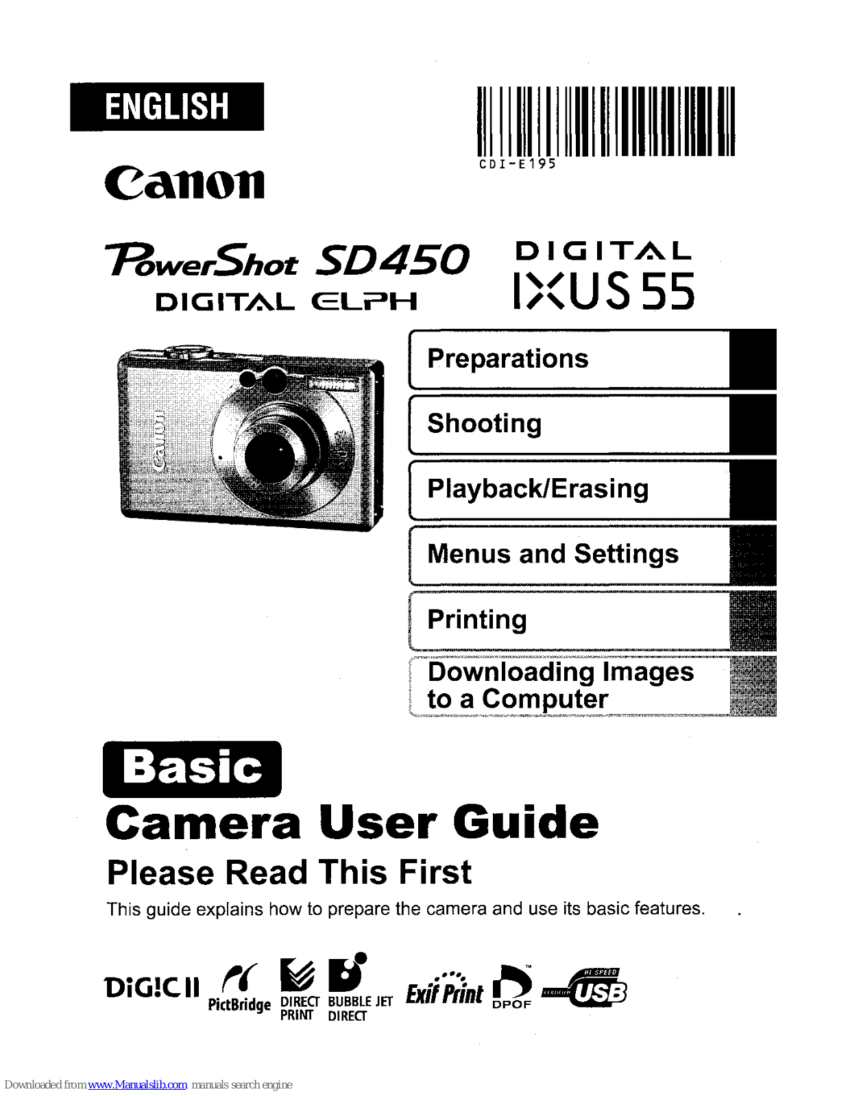 Canon PowerShot SD450 Digital Elph, Digital IXUS 55 User Manual