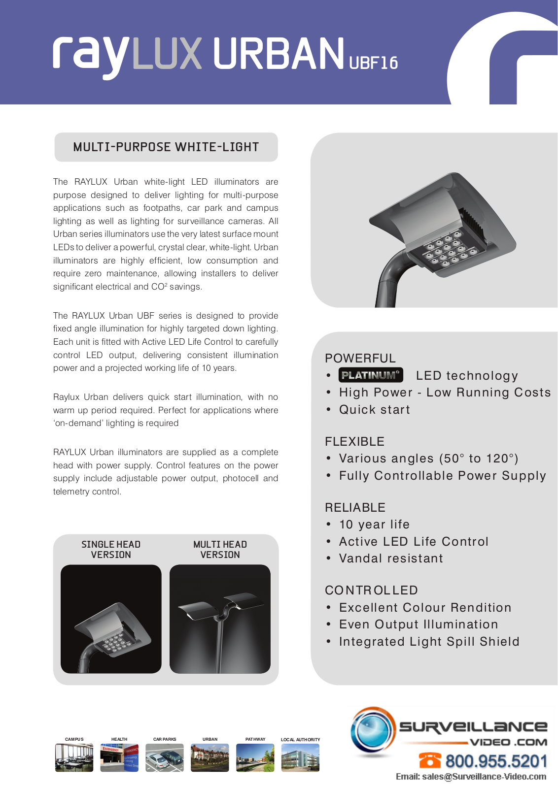 Raytec UBF-16-50, UBF-16-80H-120V, UBF-16-120, UBF-16-120H-80V Specsheet