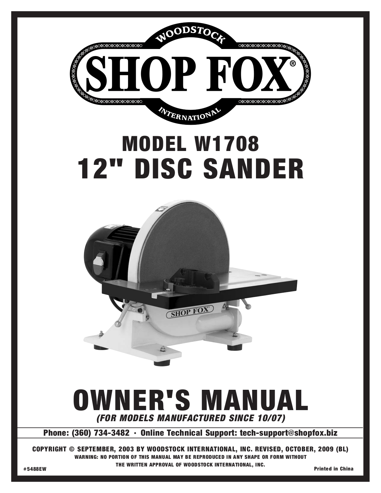 Shop fox W1708 User Manual