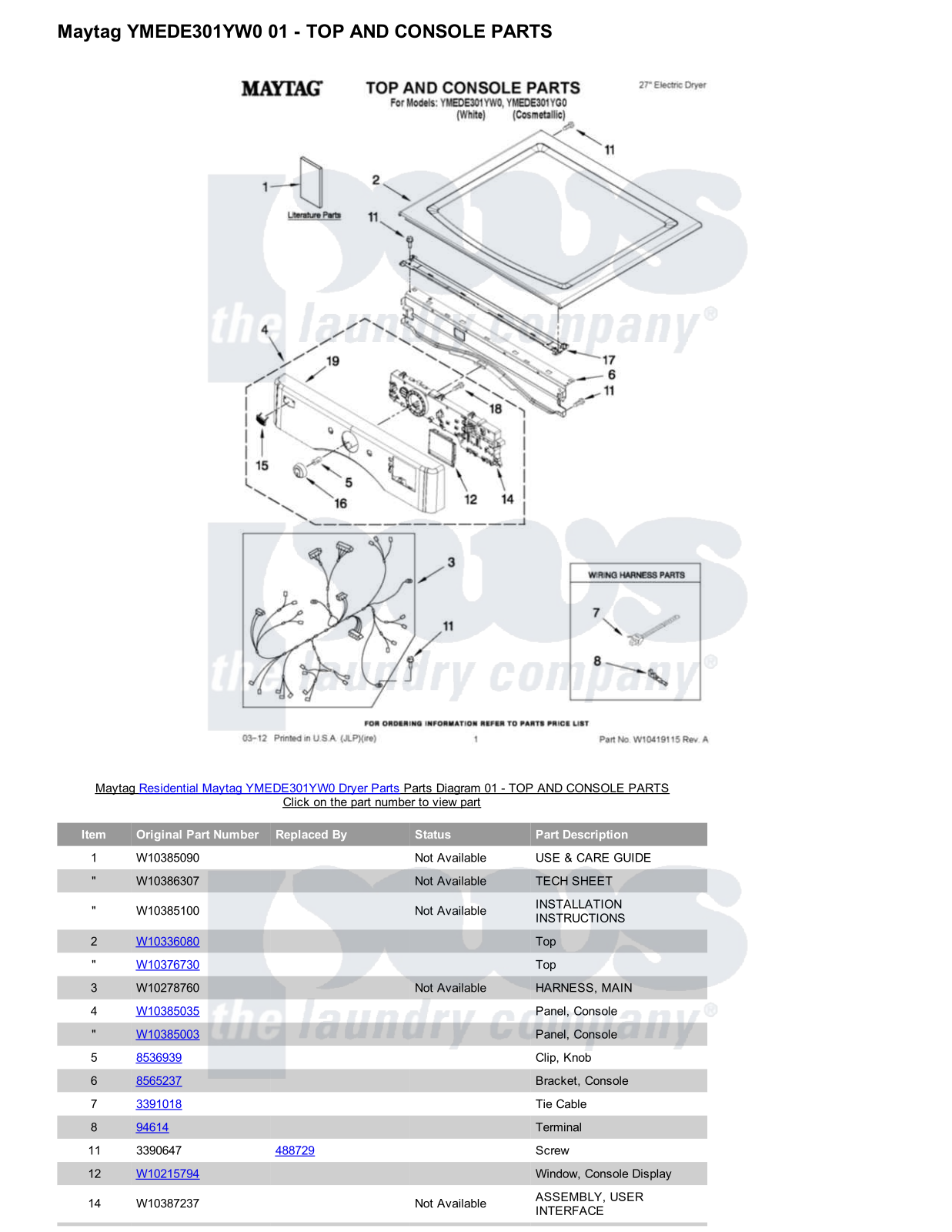 Maytag YMEDE301YW0 Parts Diagram