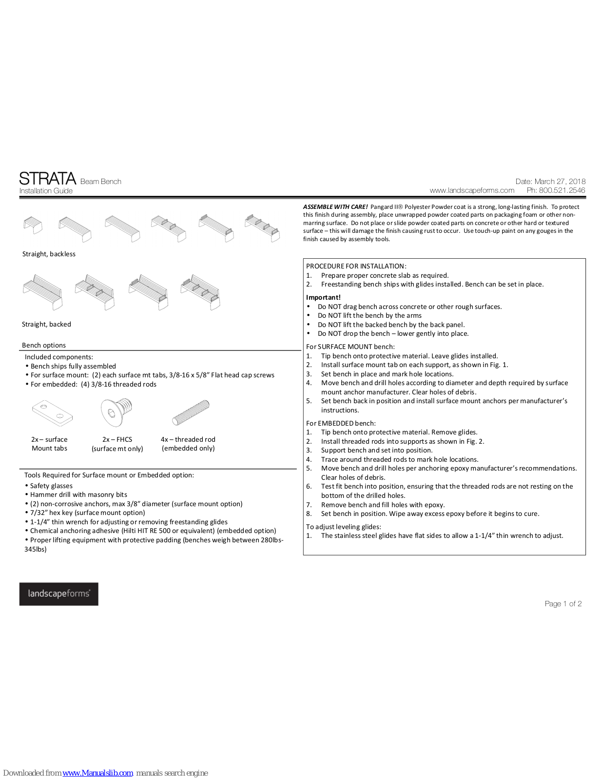 Landscape Forms Strata Beam Bench Installation Manual - ManualMachine.com