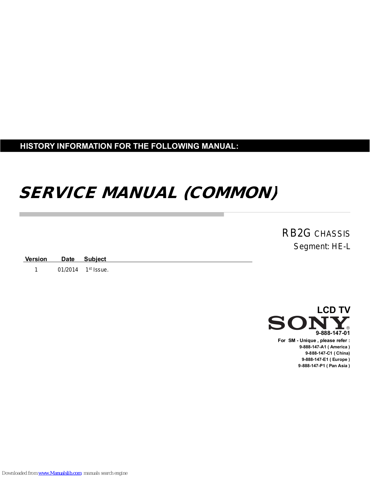 Sony KDL-32W705B, KDL-42W800B, KDL-50W700B, KDL-42W805B, KDL-50W790B Service Manual