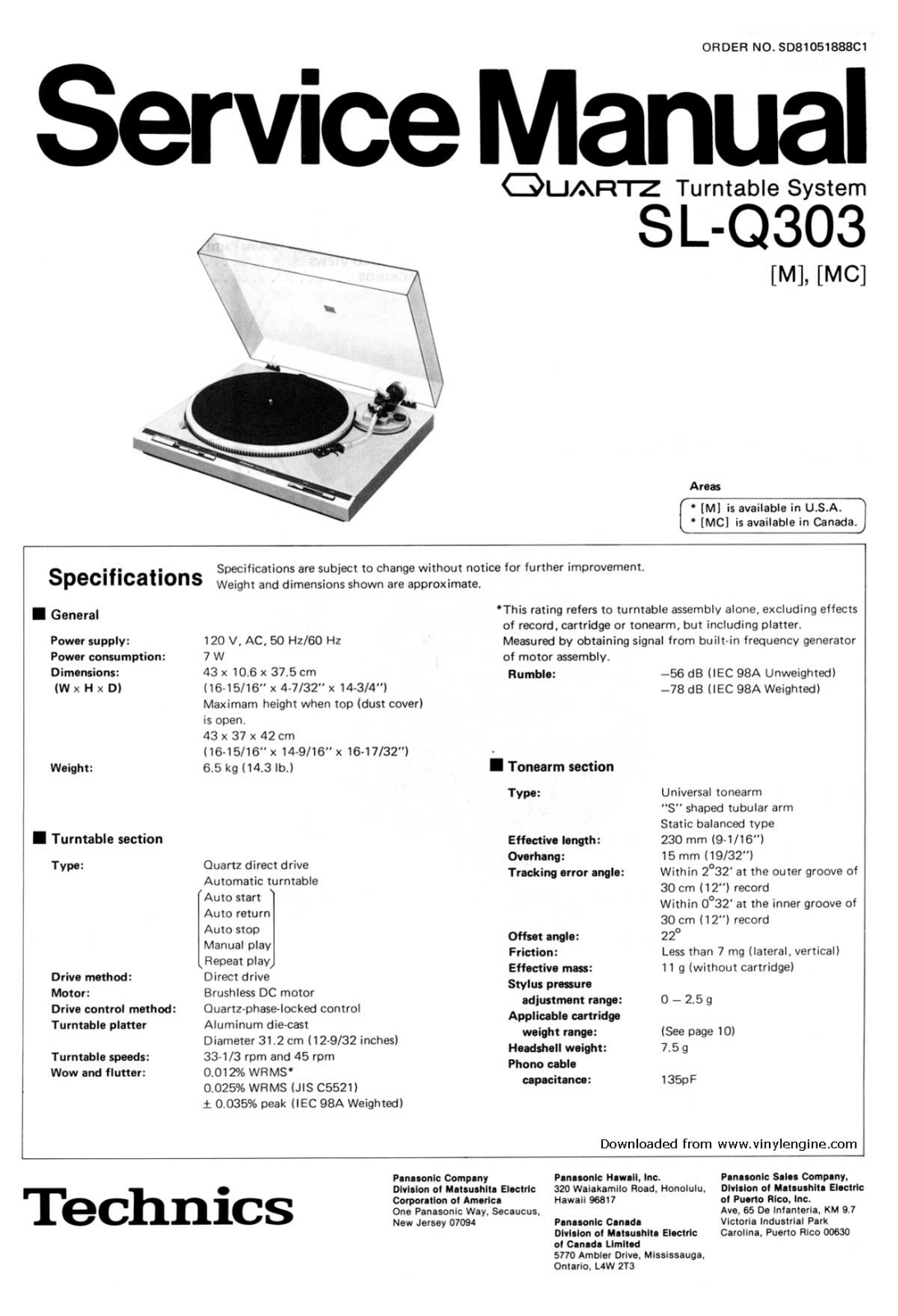 Technics SL-Q-303 Service Manual