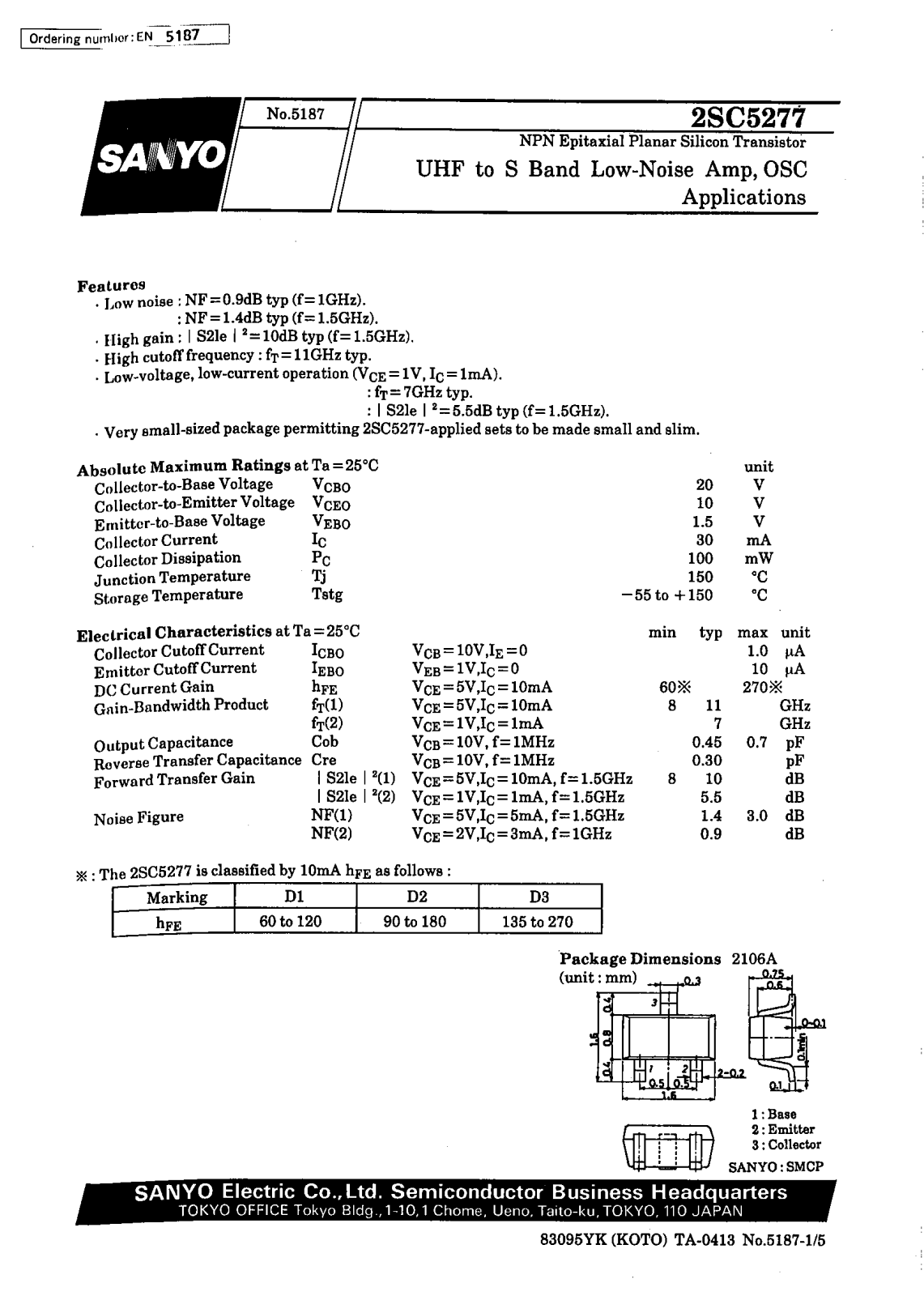 SANYO 2SC5277 Datasheet