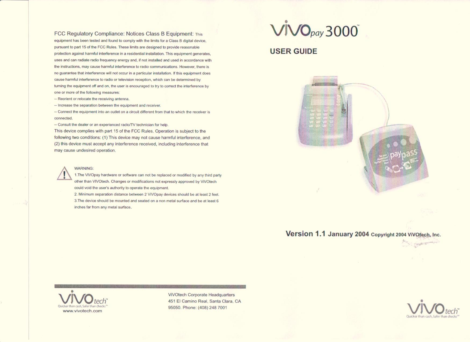 ViVOtech 030XXIC Users Manual