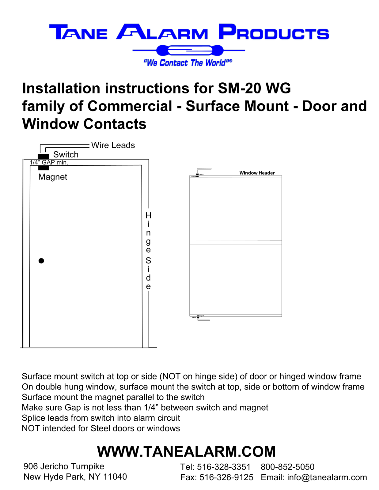 Tane SM-22WG-WPWH, SM-20-WG Installation Instructions