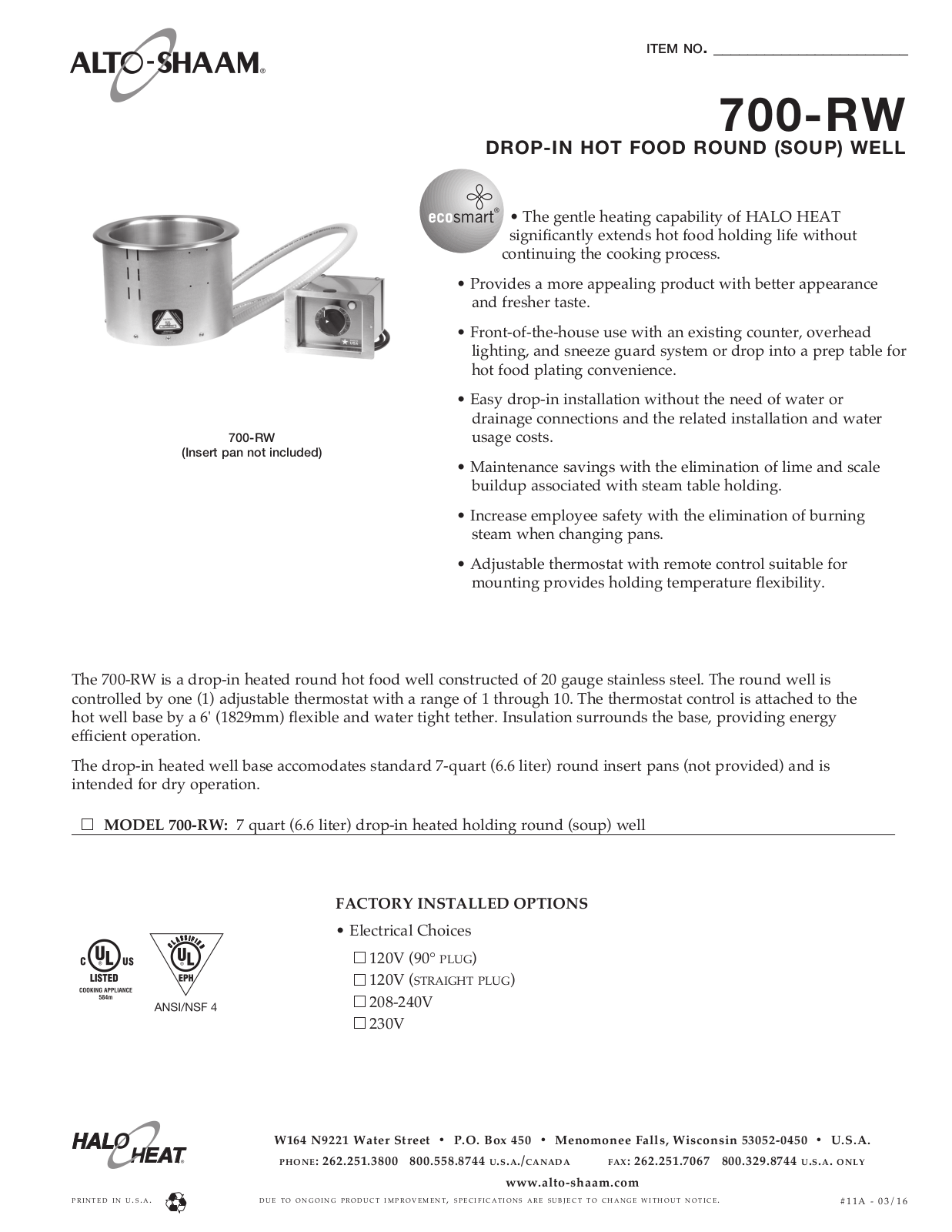 Alto Shaam 700-RW User Manual