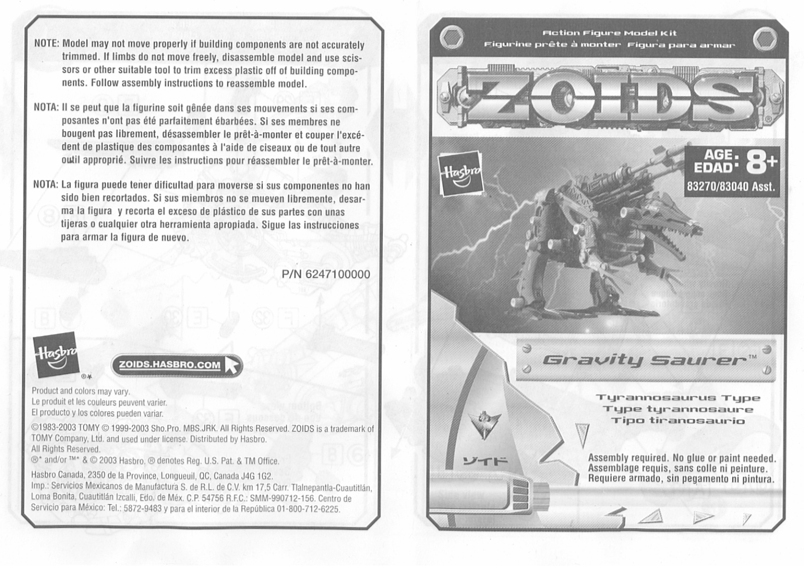 Hasbro ZOIDS GRAVITY SAURER User Manual