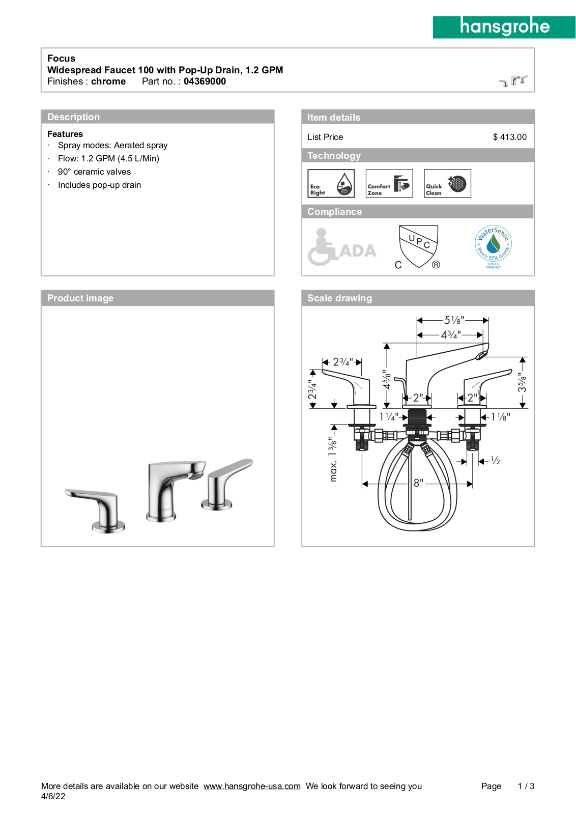 Hansgrohe HAN3150 Specifications - ManualMachine.com