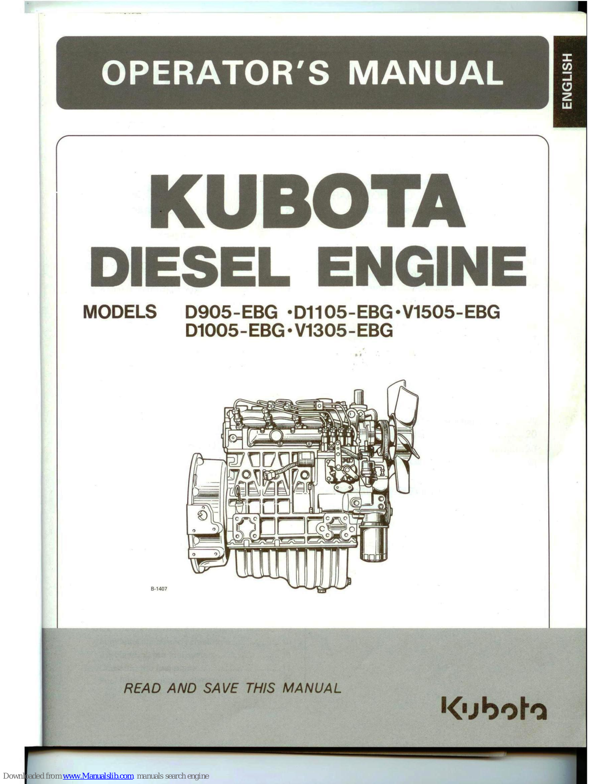 Kubota D905-EBG, D1105-EBG, V1505-EBG, D1005-EBG, V1305-EBG Operator's Manual