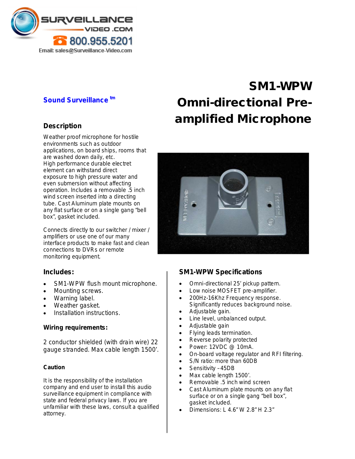 ETS SM1-WPW Specsheet