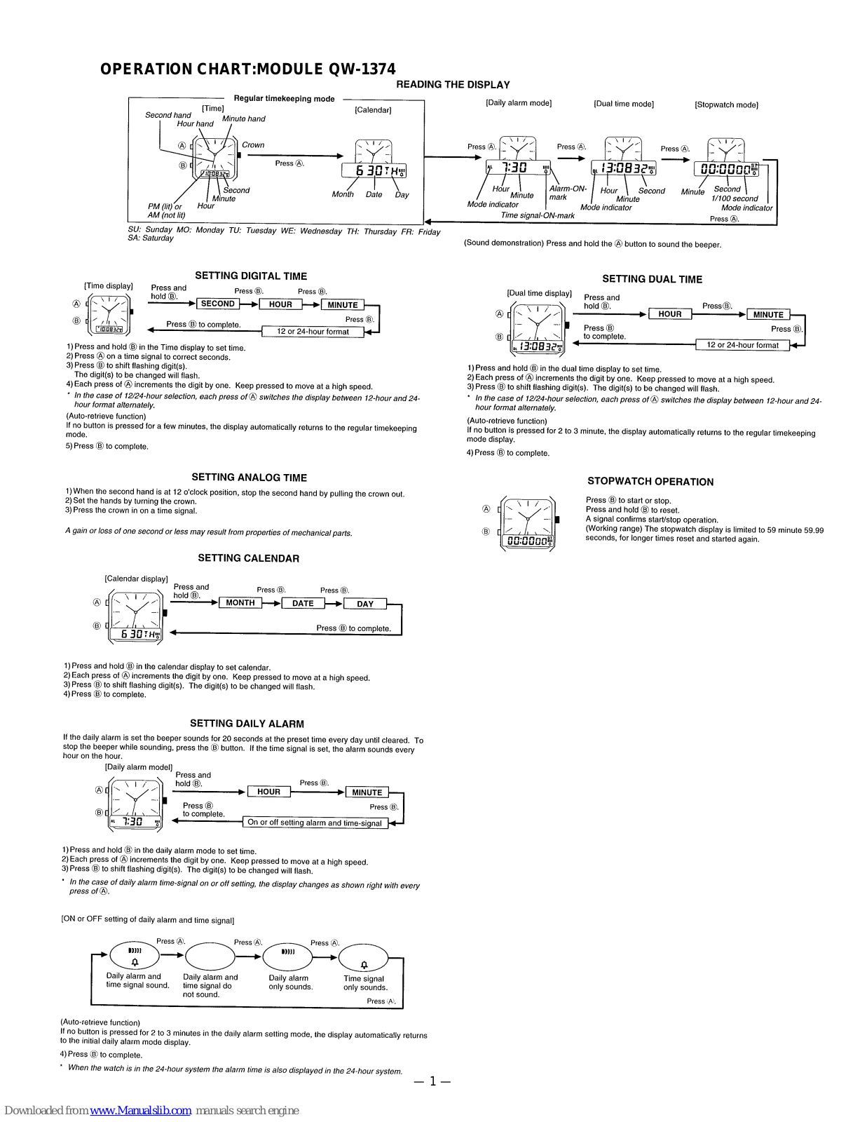 Casio AMW320D-9EV, QW-1219, QW-1431, QW-1433, QW-1374 Operation Manual