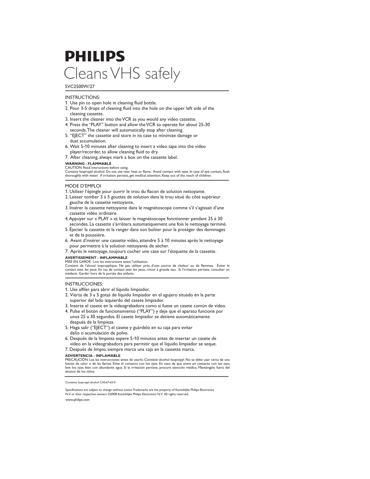 PHILIPS SVC2500 User Manual