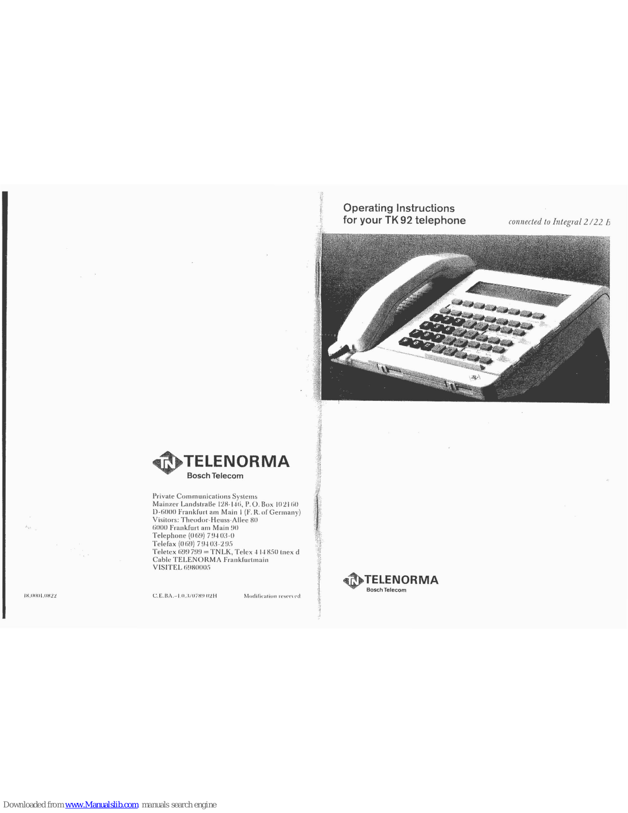 Telenorma TK 92 Operating Instructions Manual - ManualMachine.com