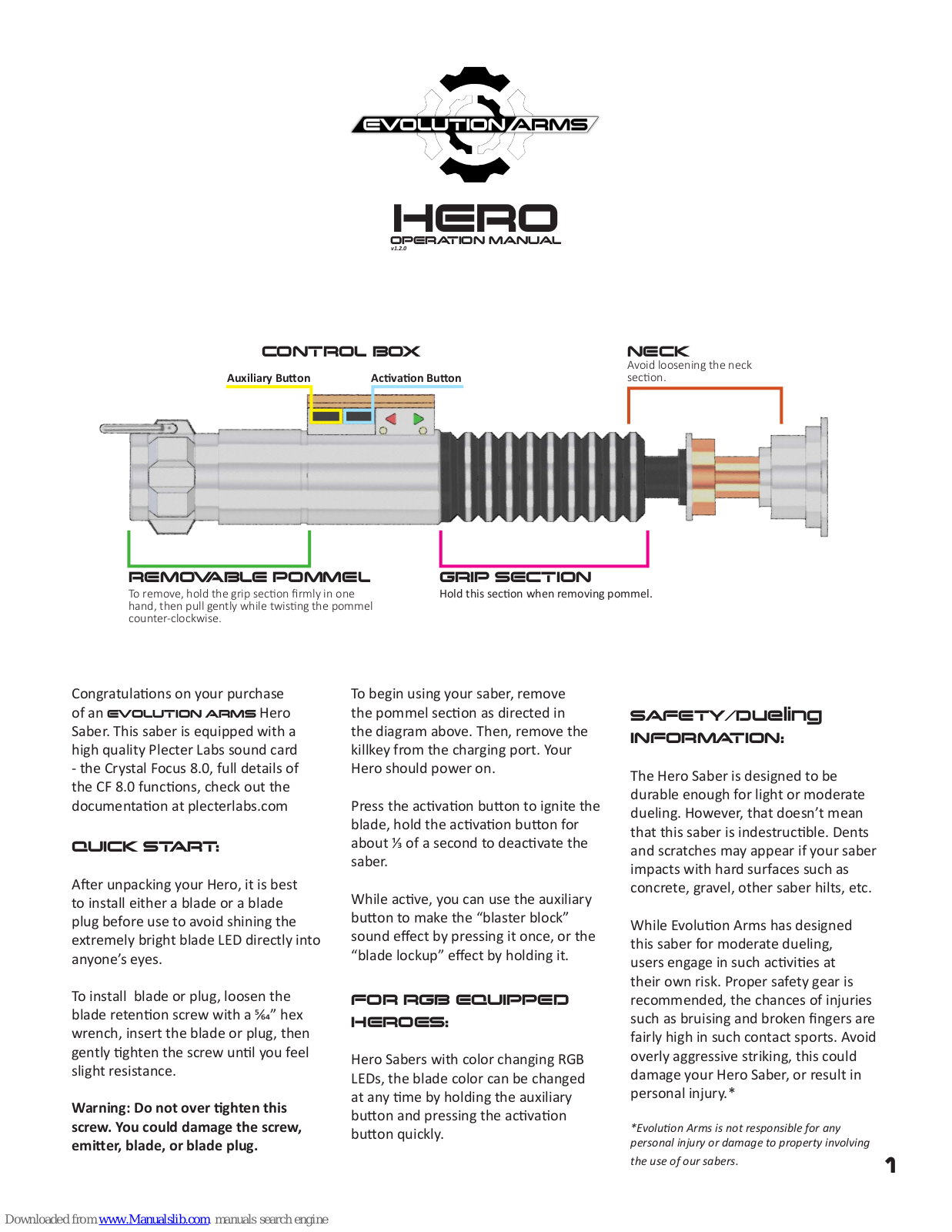 EVOLUTION ARMS Hero Saber Operation Manual - ManualMachine.com