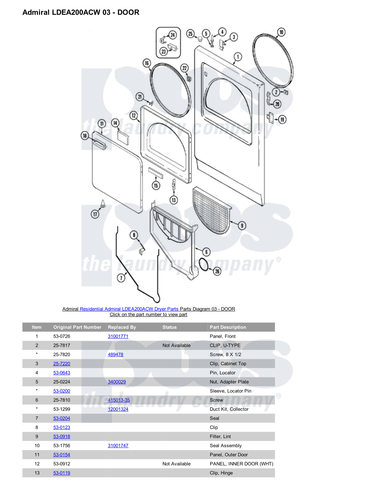 Admiral LDEA200ACW Parts Diagram