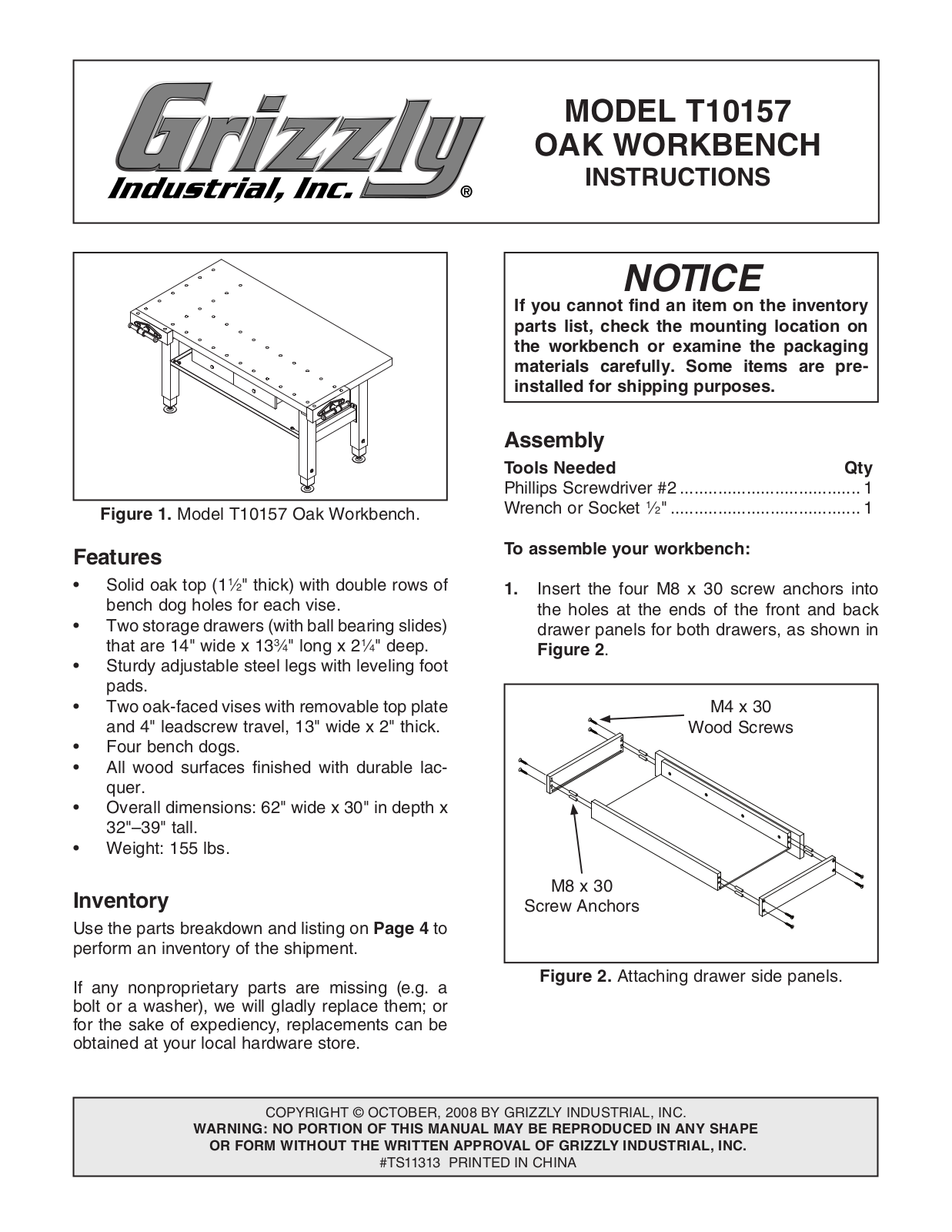 Grizzly T10157 User Manual