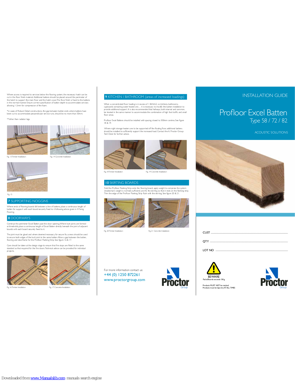 Proctor Profloor Excel Batten 58, Profloor Excel Batten 82, Profloor Excel Batten 72 Installation Manual