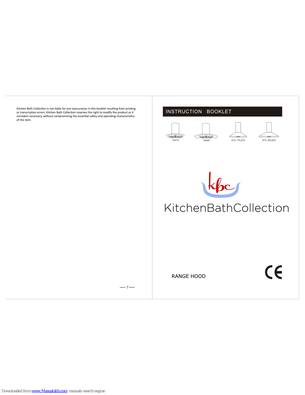 KBC HA75, STL-90LED, HA90, HA75-LED, HA90-LED Instruction Booklet