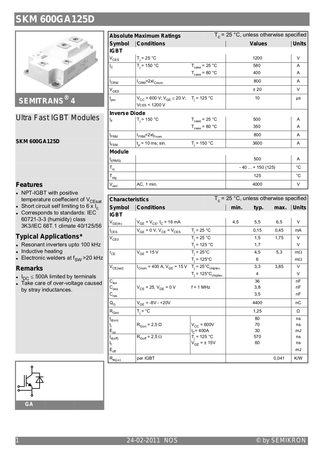 Semikron SKM600GA125D Data Sheet